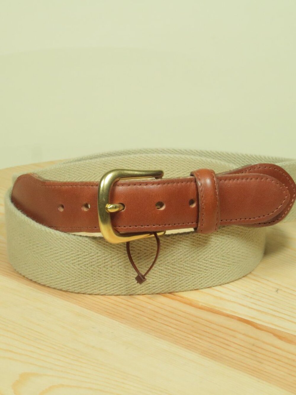 Vintage Coach Canvas Leather Tipped Surcingle Belt Mens 36 Beige Natural Tan